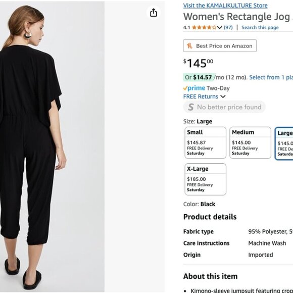 KAMALIKULTURE Women's Rectangle Jog Jumpsuit.  Chic. Comfort. Luxury. GUC - Picture 10 of 10